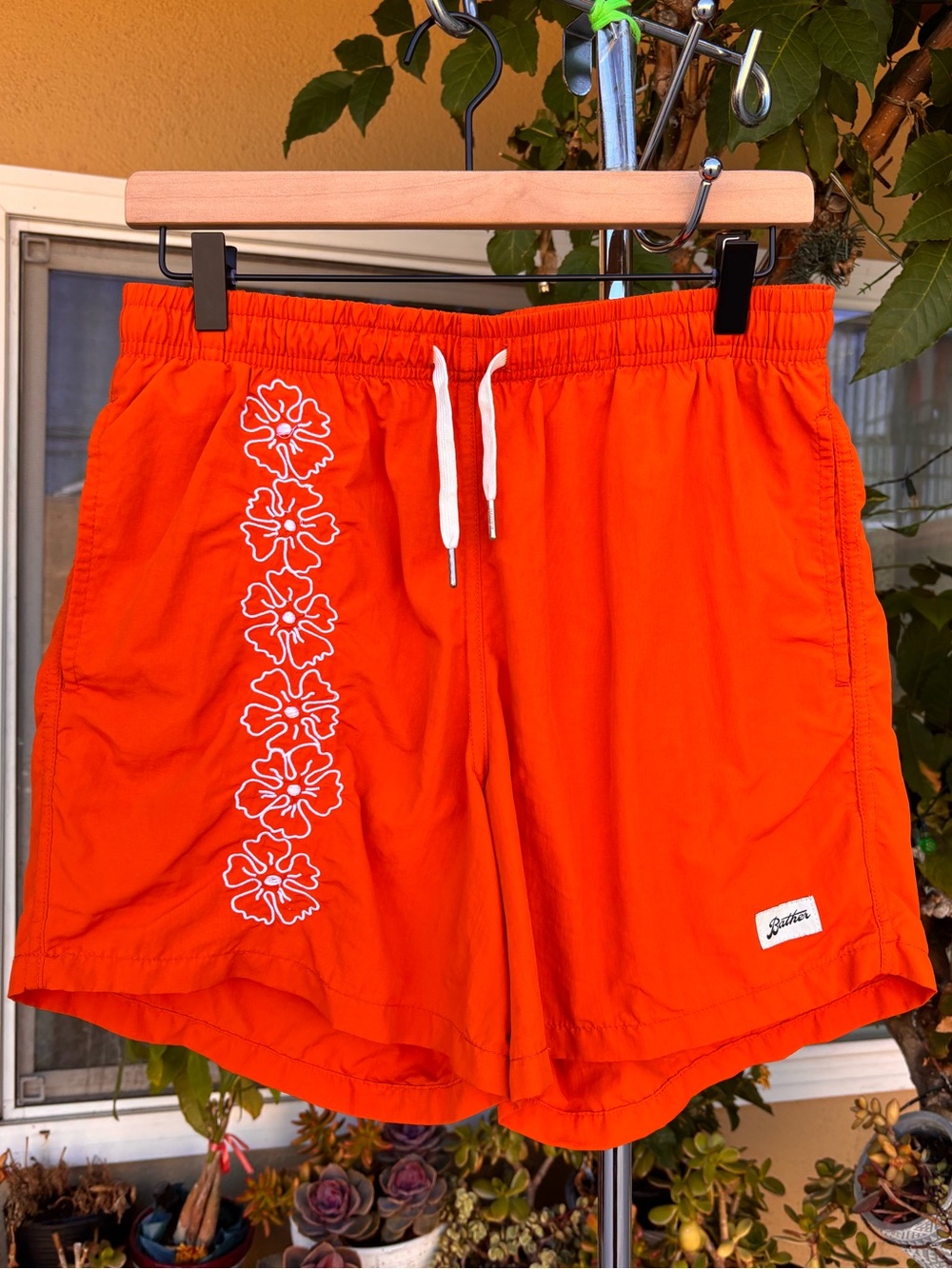 Bather Orange Swim Shorts Hawaiian Floral Embroidery Size Large - Picture 7 of 17